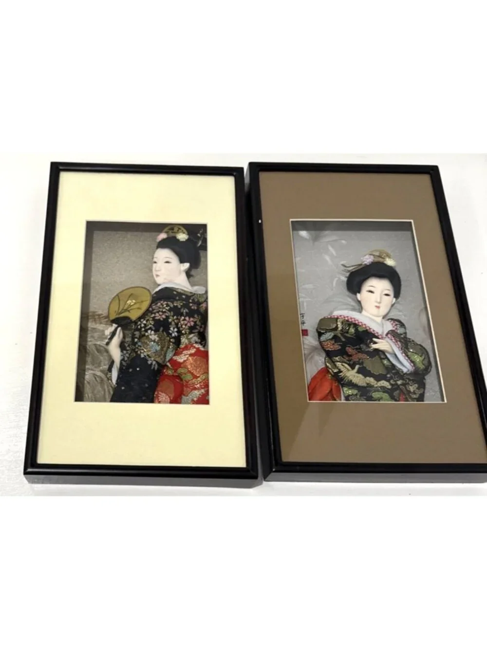 Vintage Japanese Geisha Figurine Doll Framed In 3D Shadowbox 7.5